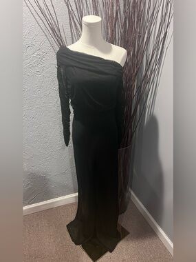 🌺VENUS BLACK OFF THE SHOULDER SHEER SLEEVE WIDE LEG JUMPSUIT SIZE LARGE🌺